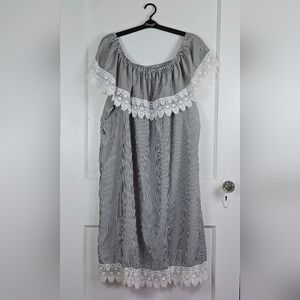 New Look Grey and White Striped Off Shoulder Shift Dress Plus 2X